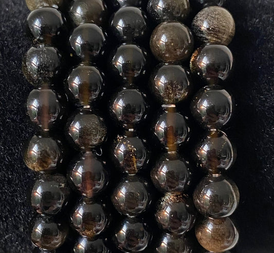 Gold, Obsidian bracelet (6mm beads), mineral - FossilsAndMore