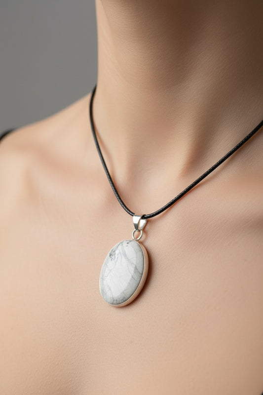 Howlite Pendant on necklace, mineral jewelry - FossilsAndMore