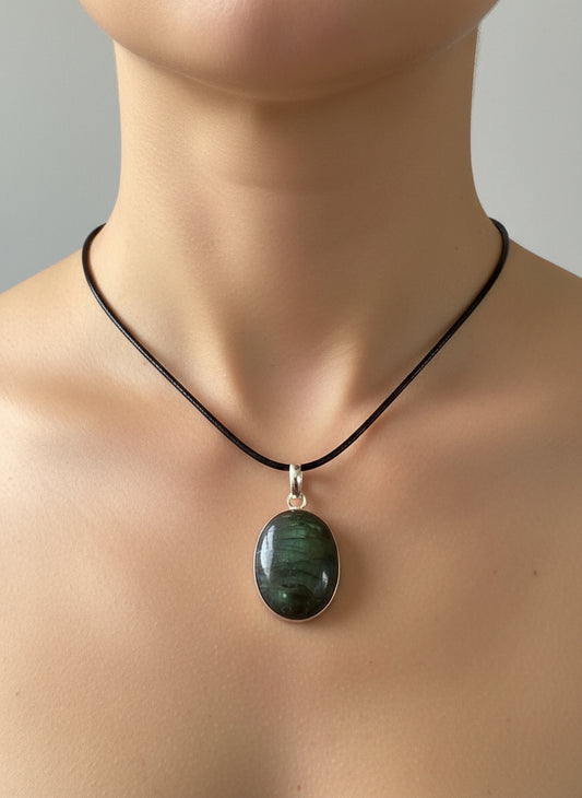 Labradorite Pendant on necklace, mineral jewelry - FossilsAndMore