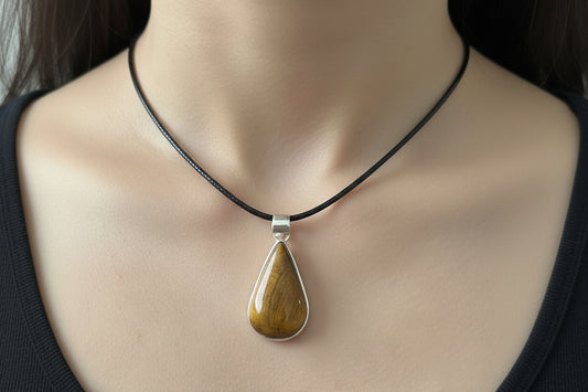 Tiger's Eye Pendant on necklace, mineral - FossilsAndMore