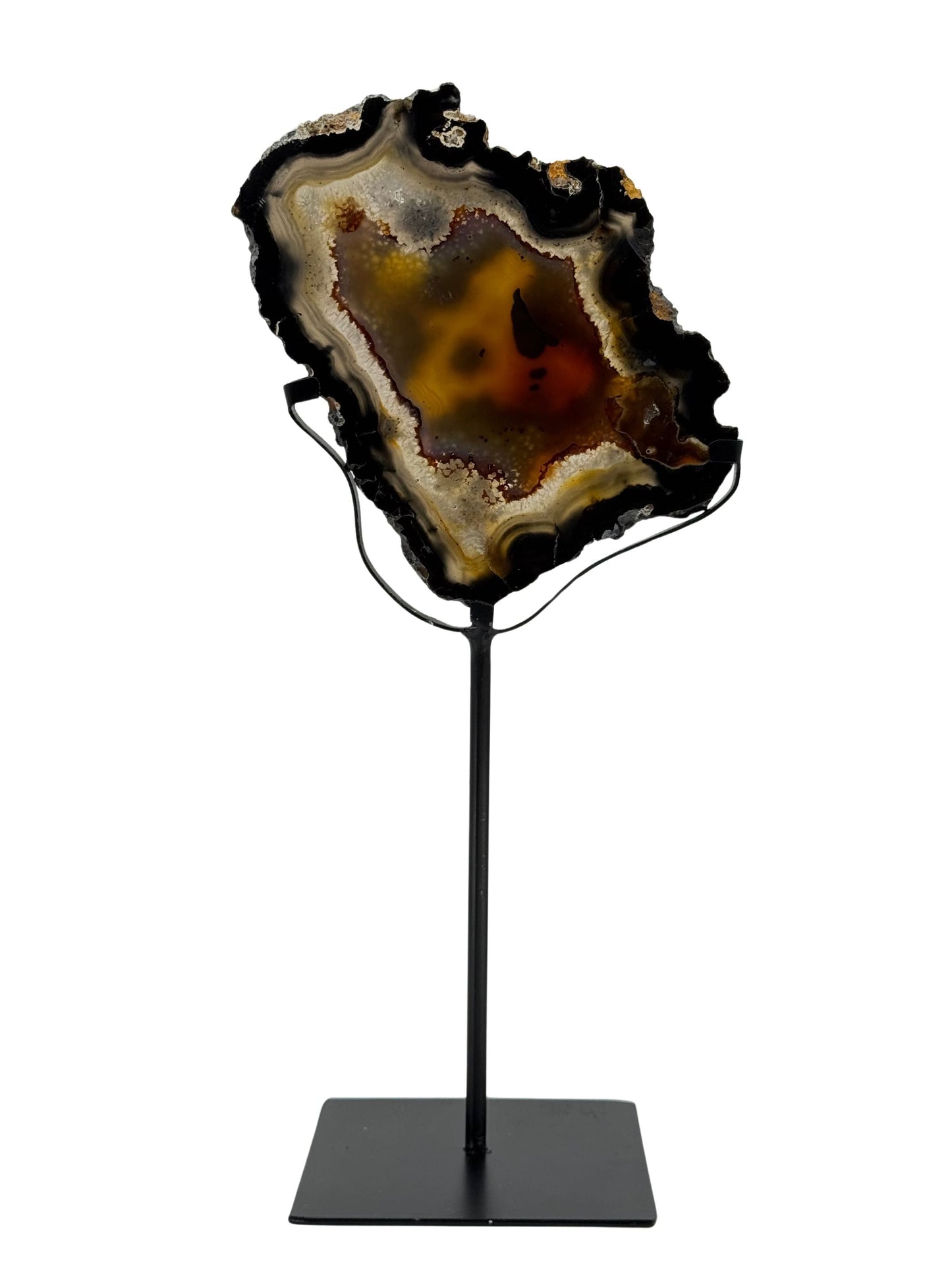 Decoratieve agaat schijf op standaard, mineraal uit Brazilië (6-008)