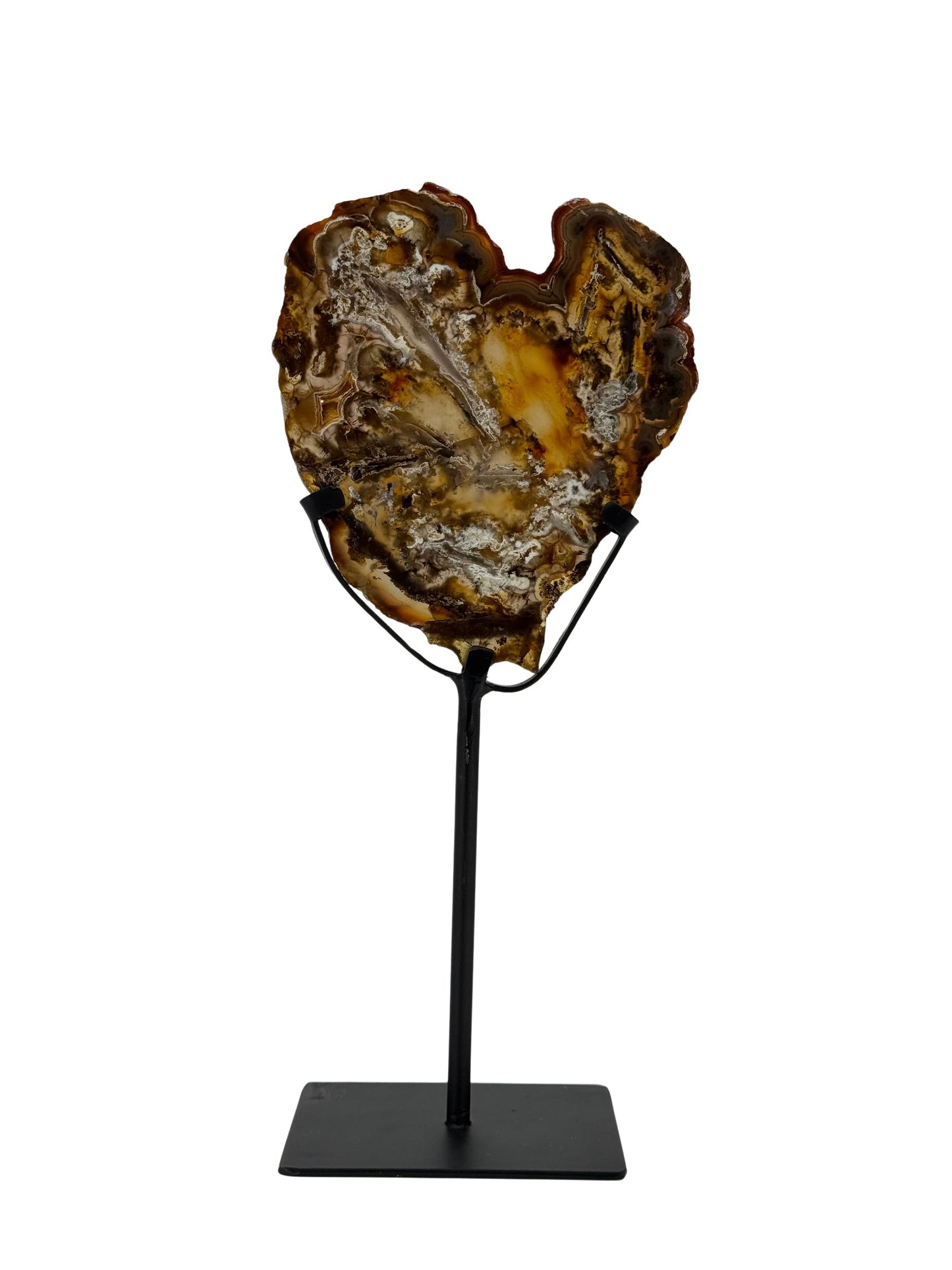 Decoratieve agaat schijf op standaard, mineraal uit Brazilië (6-007)