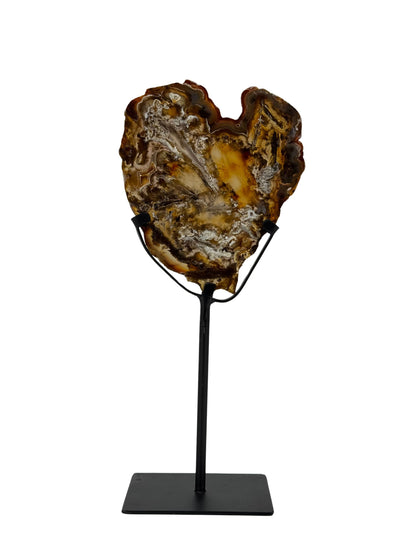 Decoratieve agaat schijf op standaard, mineraal uit Brazilië (6-007)