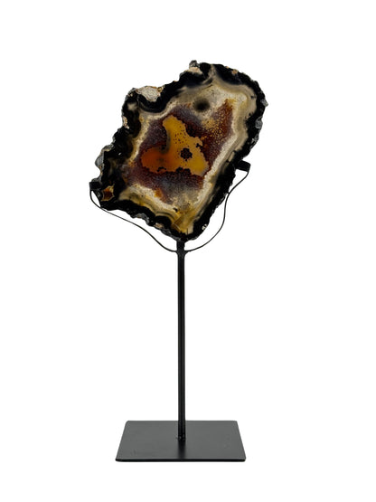 Decoratieve agaat schijf op standaard, mineraal uit Brazilië (6-008)