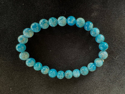 Blue Apatite bracelet (8mm beads), mineral - FossilsAndMore