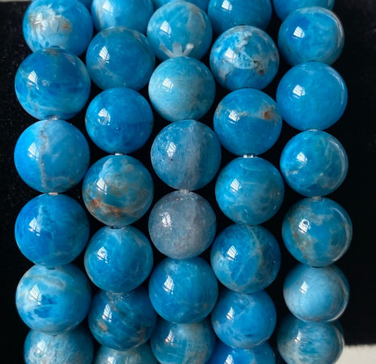 Blue Apatite bracelet (8mm beads), mineral - FossilsAndMore
