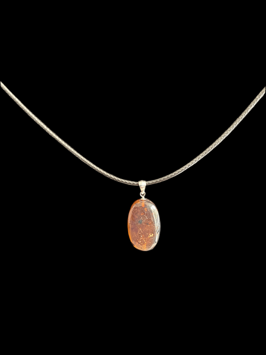 Burmite amber pendant with small fly (0.89") - FossilsAndMore
