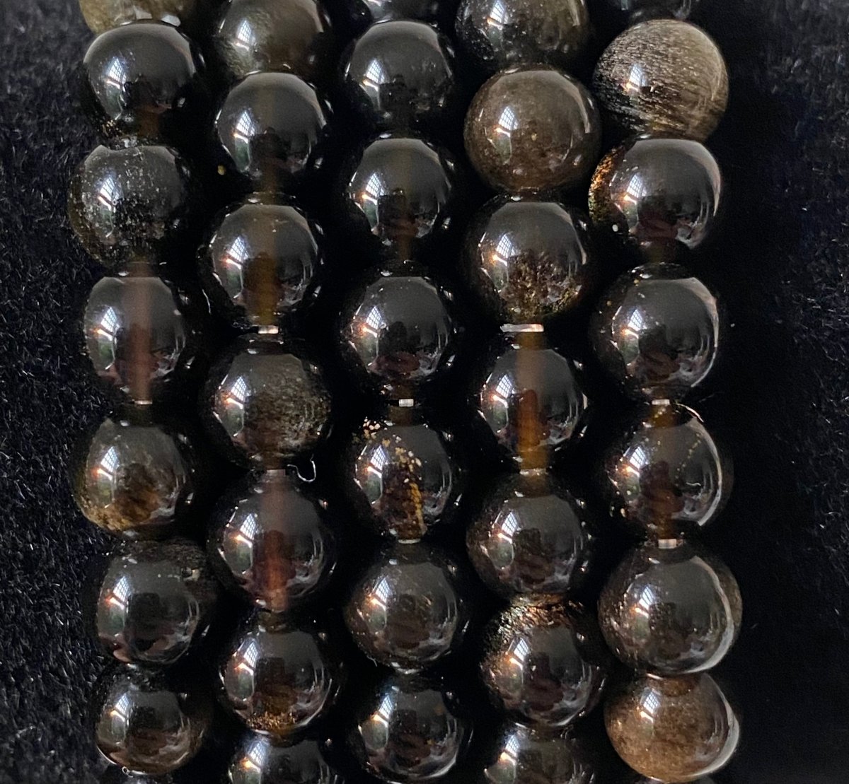 Gold, Obsidian bracelet (6mm beads), mineral - FossilsAndMore