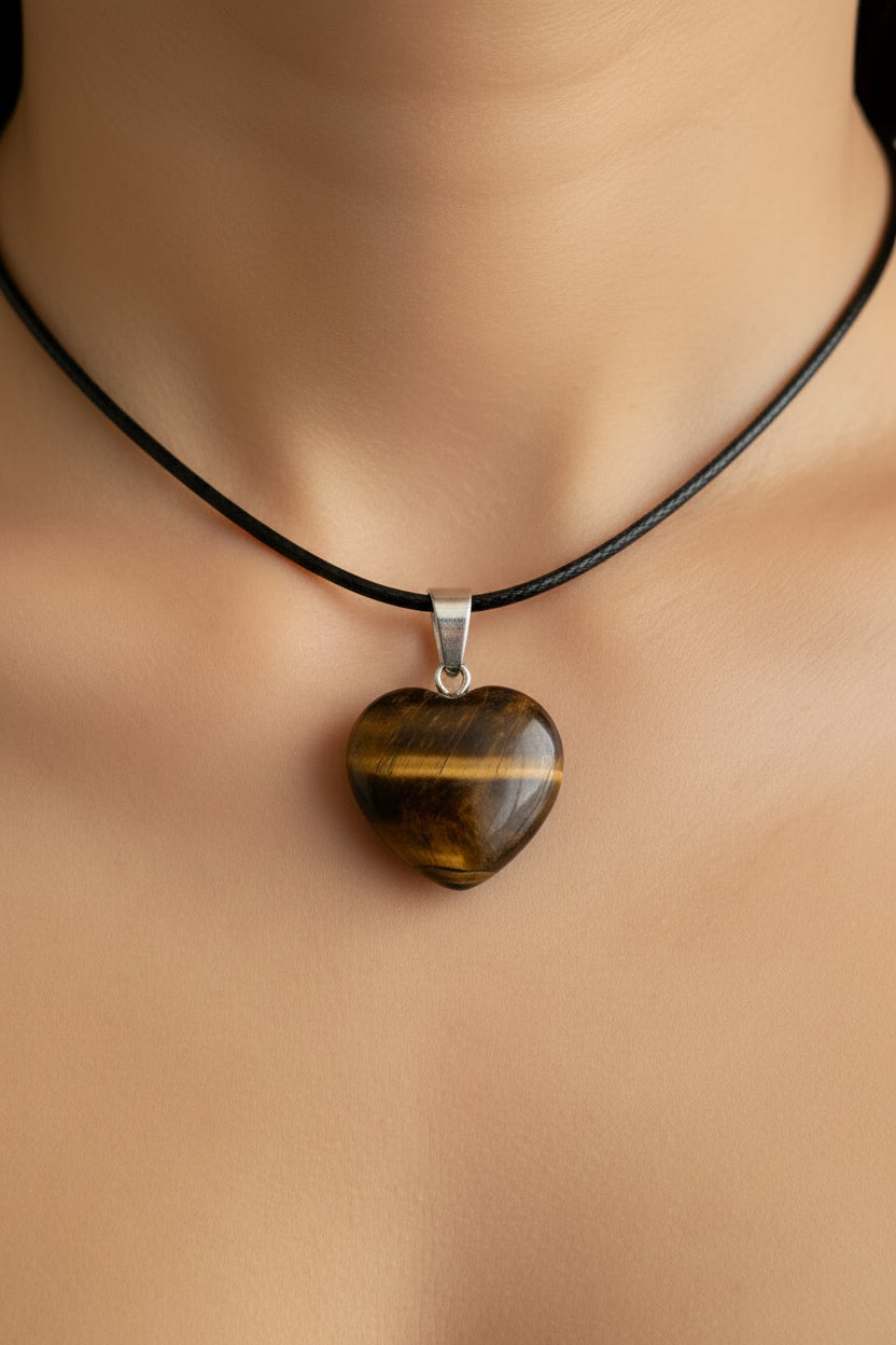 Tiger's Eye hart shaped pendant on necklace, mineral - FossilsAndMore