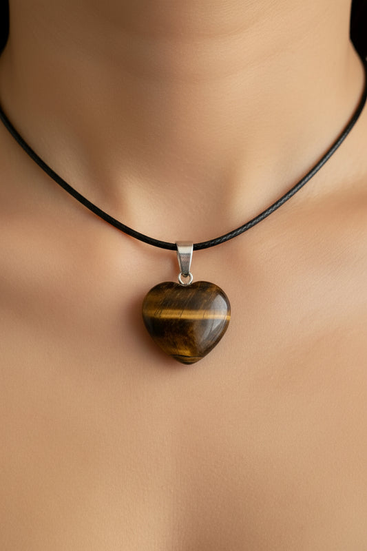 Tiger's Eye hart shaped pendant on necklace, mineral - FossilsAndMore