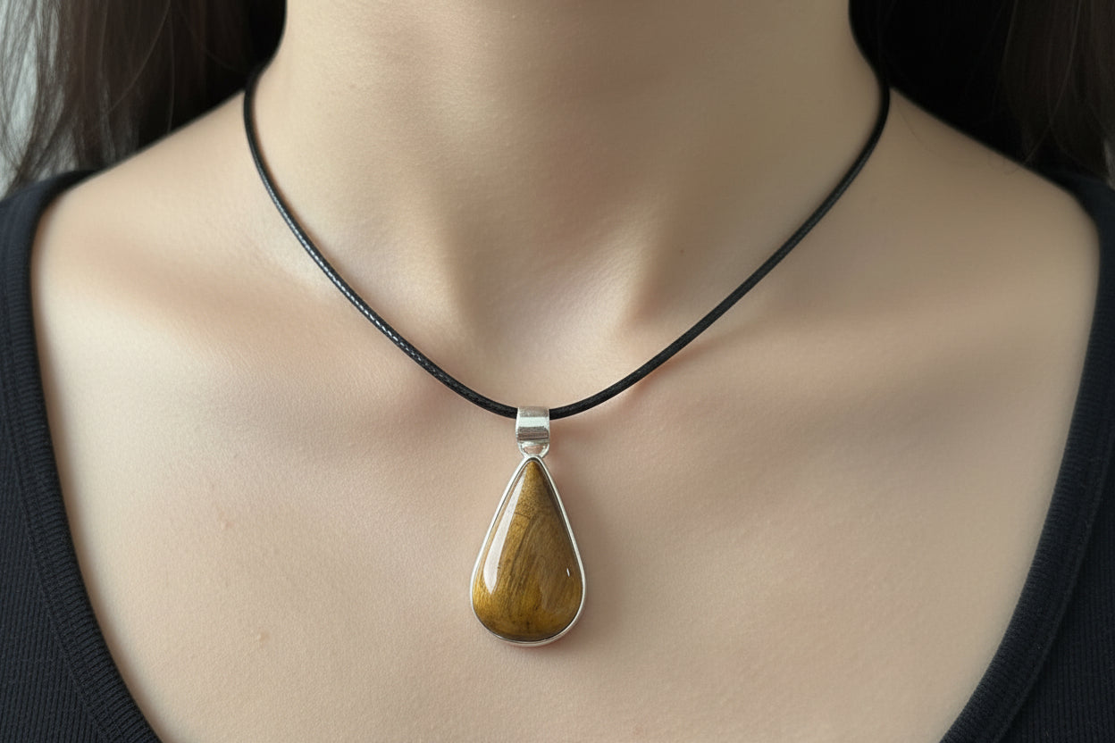 Tiger's Eye Pendant on necklace, mineral - FossilsAndMore